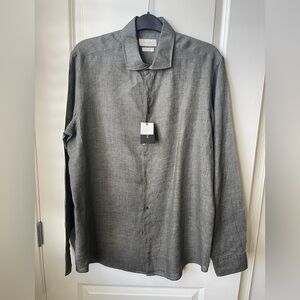 Men’s Dark Gray , Linen Long Sleeve  Button-Up Shirt
